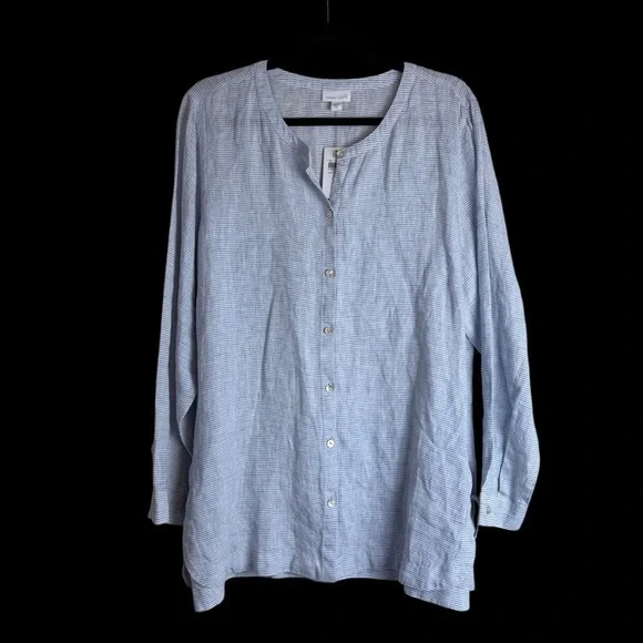 J Jill Love Linen Blue and White 100% Linen Side Tie Tunic Top  Sz. XL - Picture 4 of 11